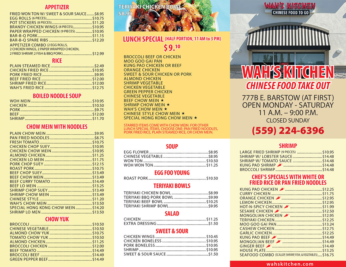 Wah's Kitchen Menu 2025