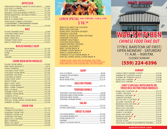 Wah's Kitchen Menu 2025
