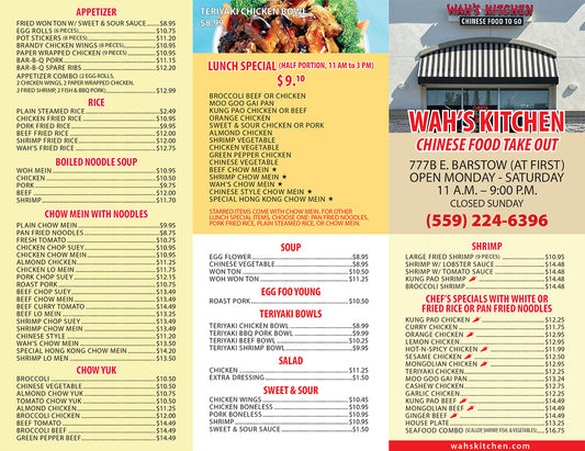 Wah's Kitchen Menu 2025